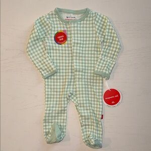 Magnetic Me Green Gingham Footie Newborn 0-3 months